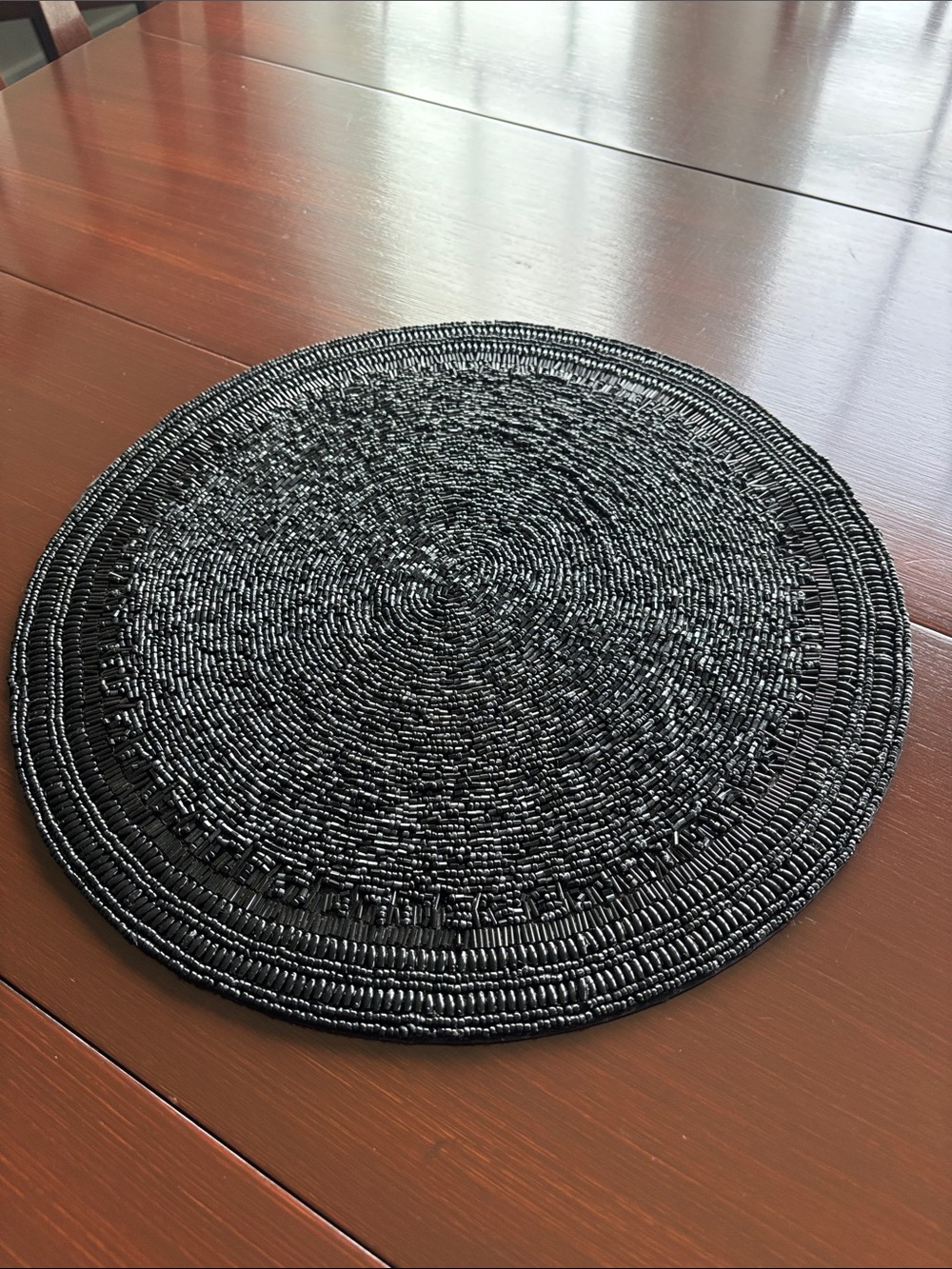 At Home Handcrafted Fully Beaded round placemat,shiny,intricate,swirl,textured